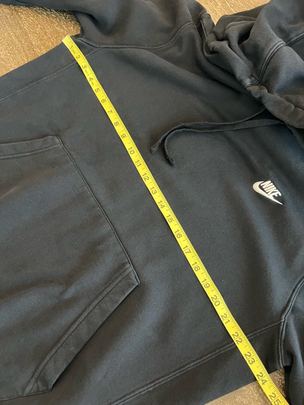 Nike club fleece Black Pullover Hoodie with White Swoosh - Picture 7 of 8